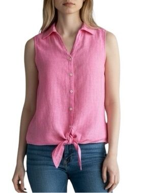 Talbots linen sleeveless button down tie front top size L like new condition